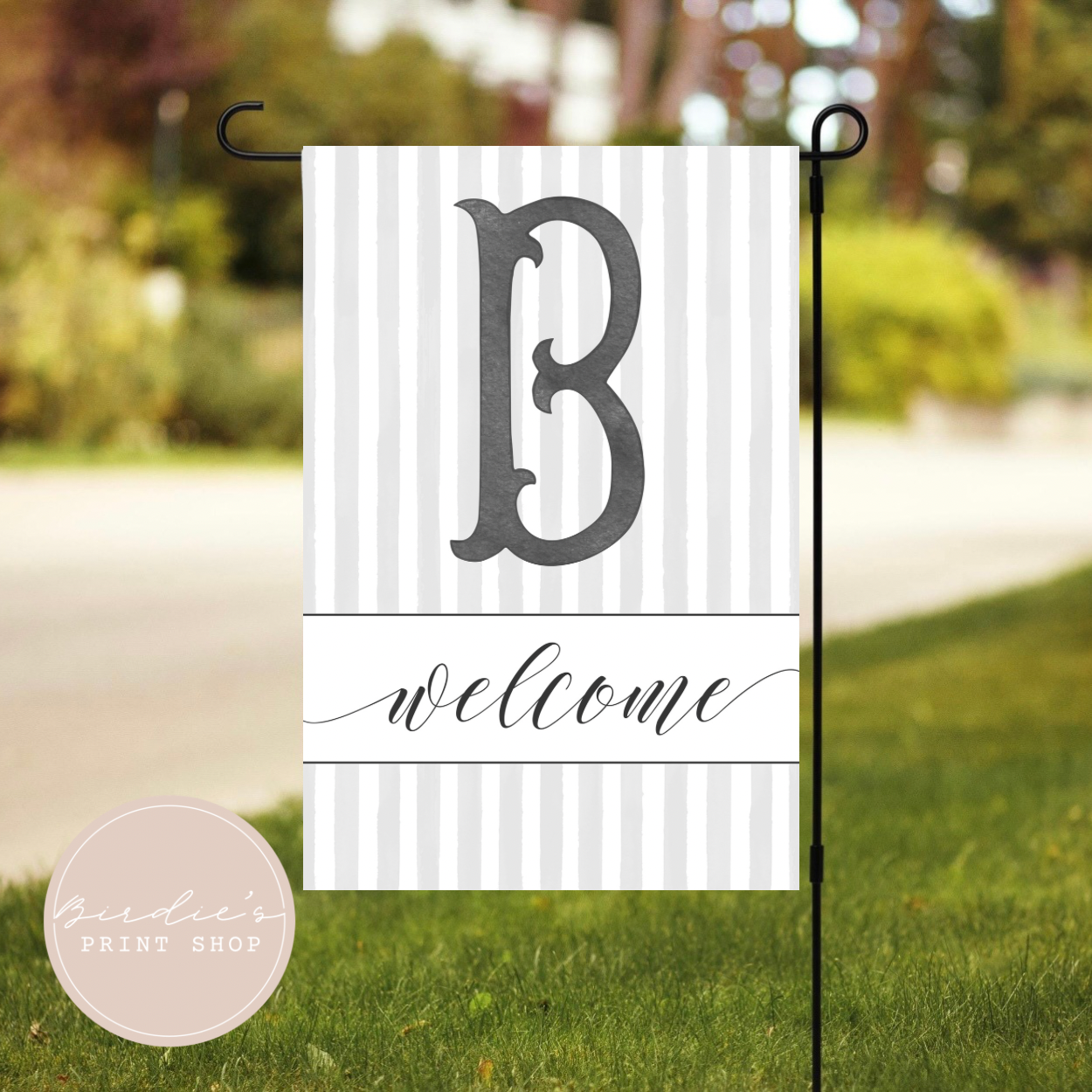 Minimalist Grey Striped Garden Flag