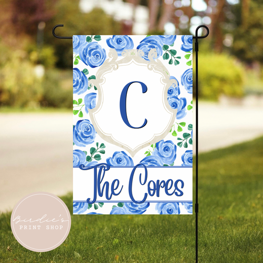 Blue Floral Garden Flag