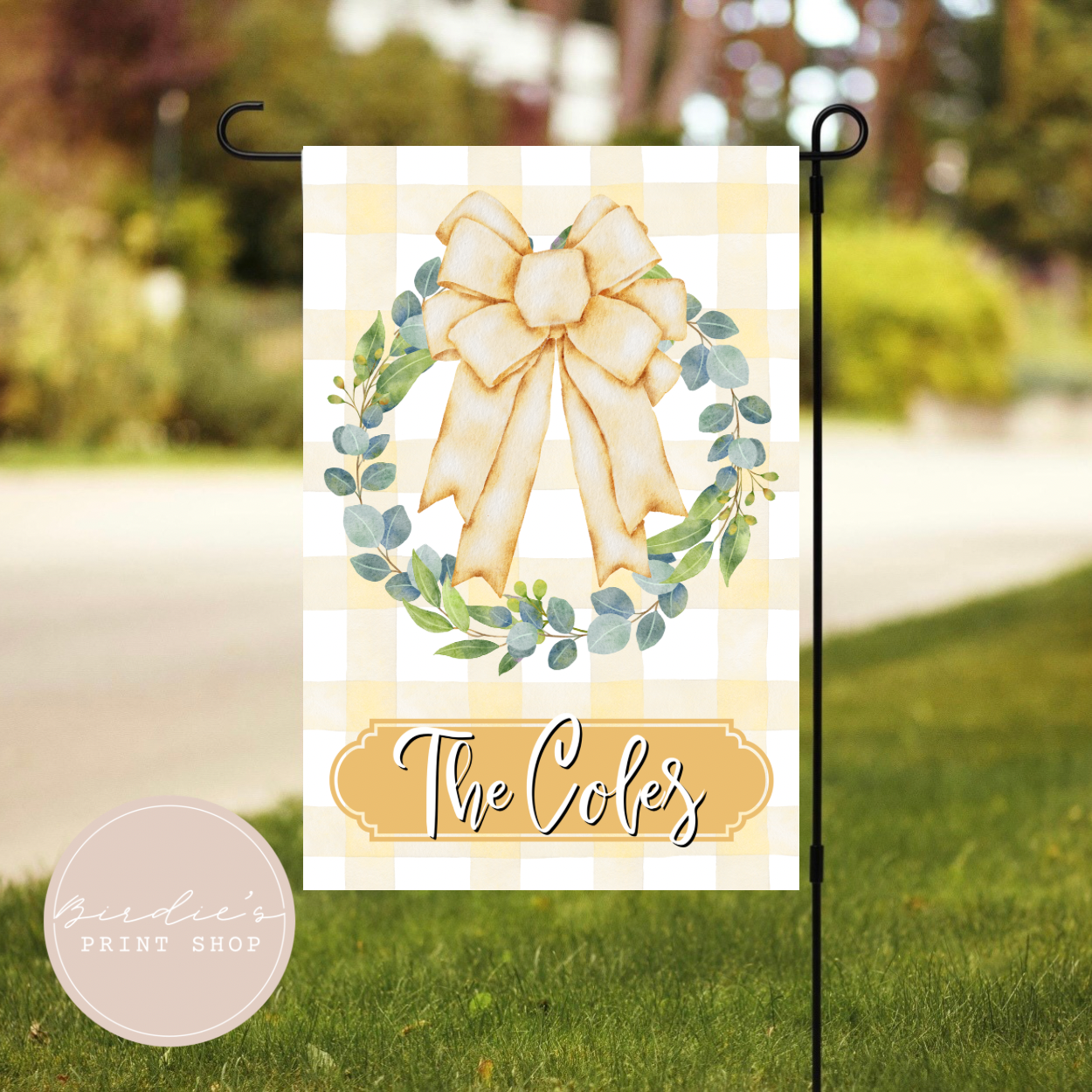 Yellow Plaid Garden Flag