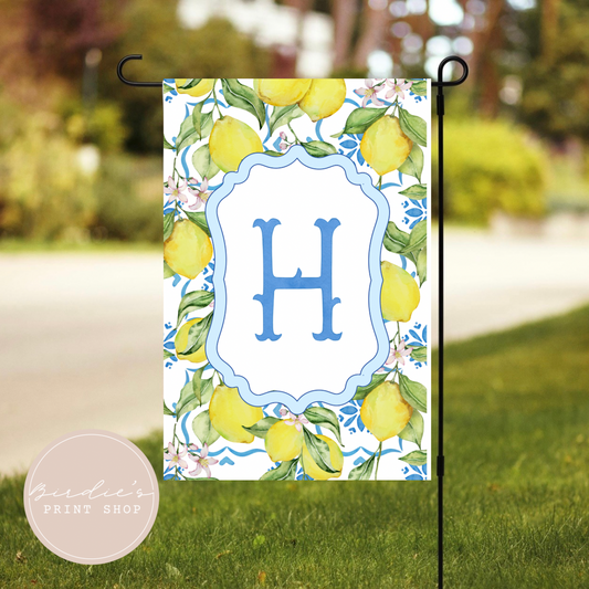 Preppy Lemon Blue Crest Garden Flag