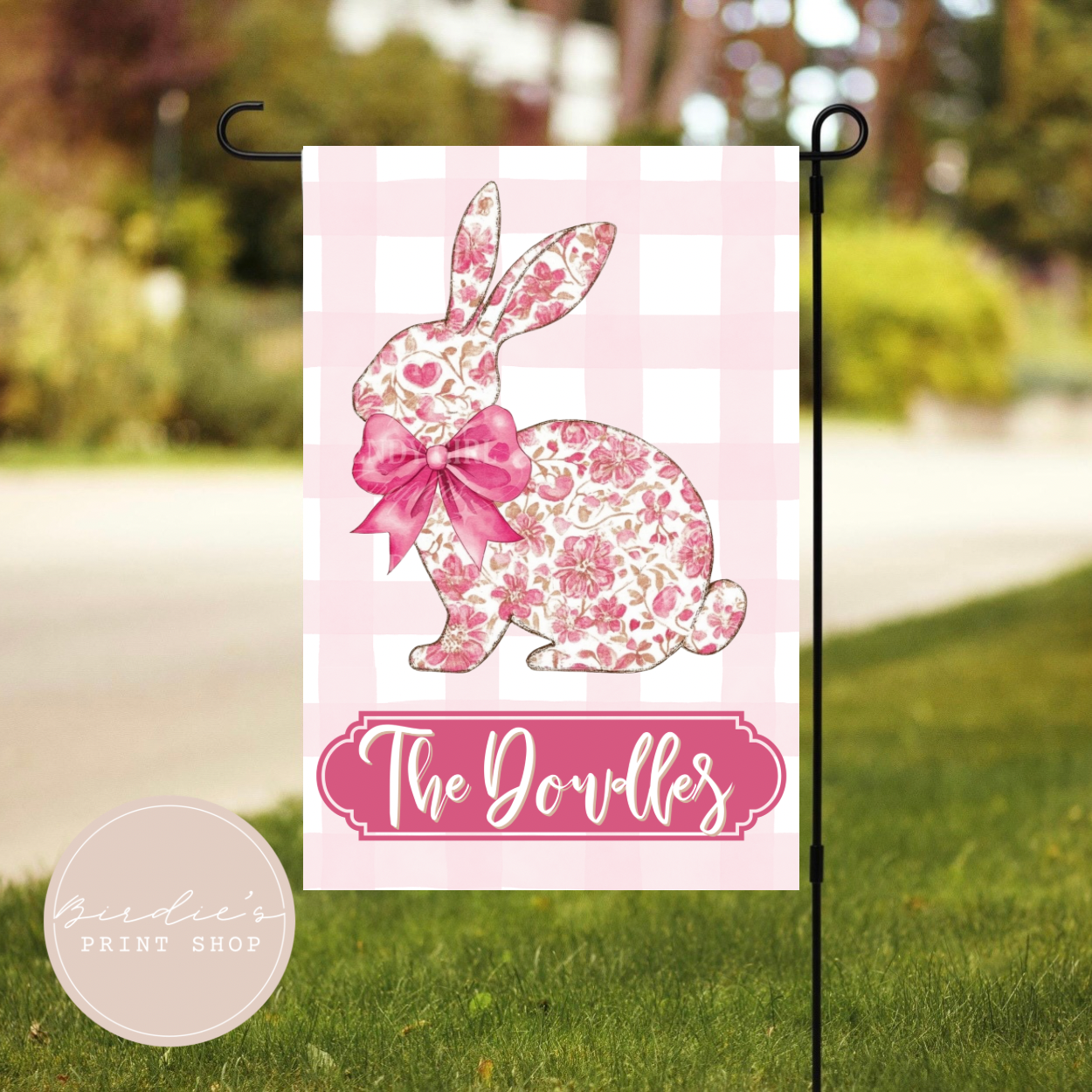 Pink Floral Bunny Garden Flag