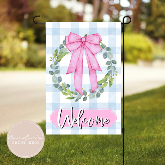 Pink Greenery Wreath Garden Flag
