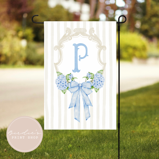 Vintage Crest with Hydrangeas Garden Flag